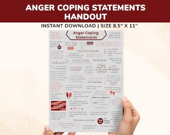 Anger Coping Statements Anger Management Affirmations For Kids Teens Adults-Printable Coping Skills Mad Poster Handout Quotes Mantra Gift