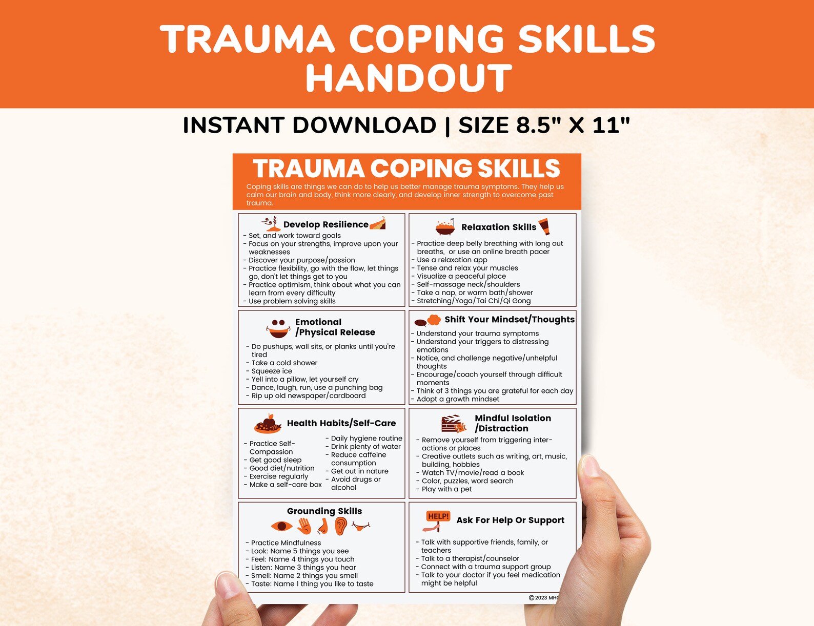PTSD Trauma Coping Skills Printable Handouts Bundle for Kids-teens ...