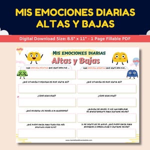 Spanish Feelings/Emotions Worksheet For Kids-Teens - Mis Emociones Diarias Altas y Bajas - My Daily Emotions Ups and Downs Worksheet