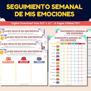 Scheda di lavoro sui sentimenti/emozioni in spagnolo per bambini-adolescenti - Seguimiento Semanal De Mis Emociones - Schede di lavoro Emoji per il monitoraggio settimanale dei sentimenti 6 pagg.