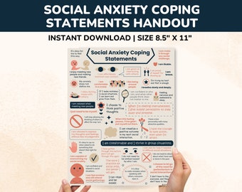 Social Anxiety Coping Statements-Positive Affirmations-Social Anxiety Coping Skills-Strategies-Tips-Counseling Worksheets-Kids-Teens-Adults
