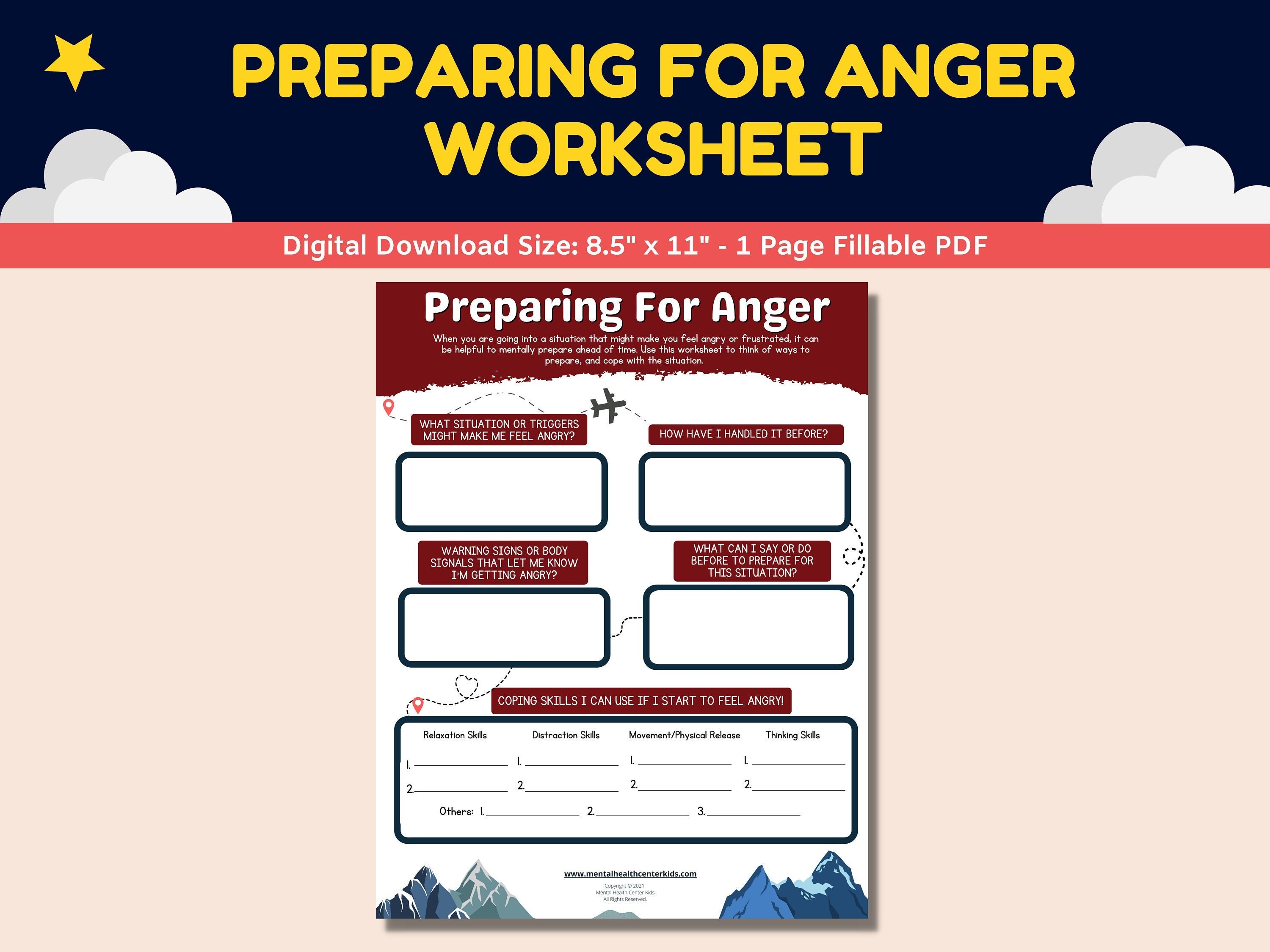 Anger Prep Worksheet for Kids Teens Child Adolescents Anger - Etsy