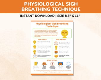 Physiological Sigh Breathing Technique-Coping Skills For Kids Teens-Deep Breathing Poster-Mindfulness Therapy Handout-Counseling Worksheets