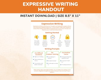Expressive Writing Therapy Handout-Coping Skills For Kids Teens Adults-Emotional Regulation Poster Activity-Self-Regulation Worksheet