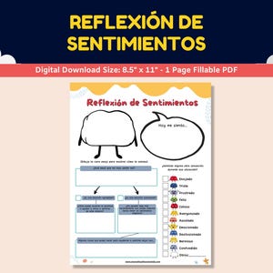 Scheda di lavoro sui sentimenti/emozioni in spagnolo per bambini e adolescenti - Reflexión De Sentimientos - Scheda di lavoro sulla riflessione sulla situazione dei sentimenti