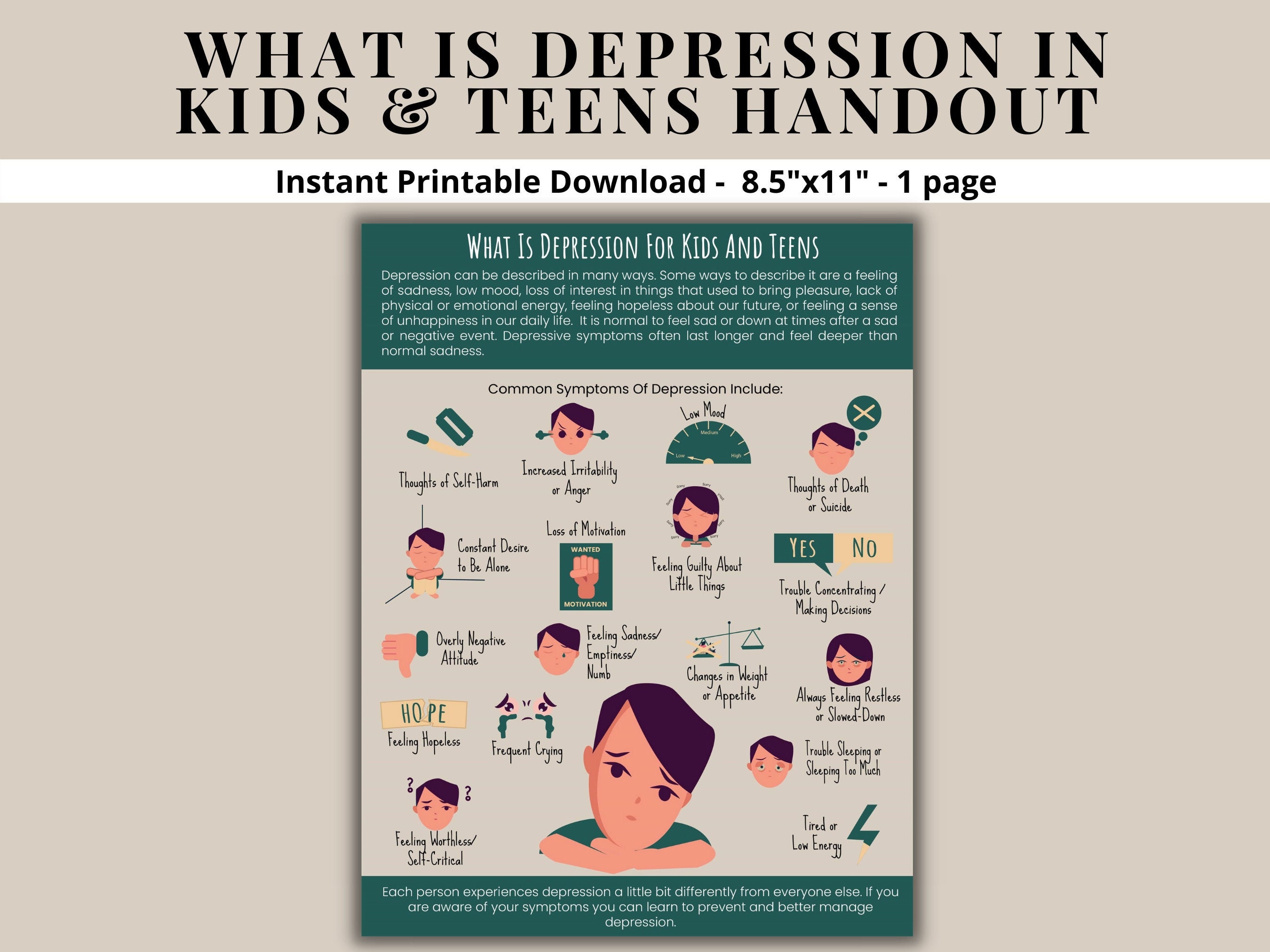 Depression Awareness Printable Handout-What Is Depression For | Etsy España