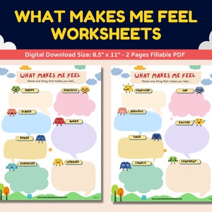 What Makes Me Feel Printable Worksheet For Kids-Feelings & Emotions Identification Check In-Social Emotional Learning-Therapy Counseling PDF
