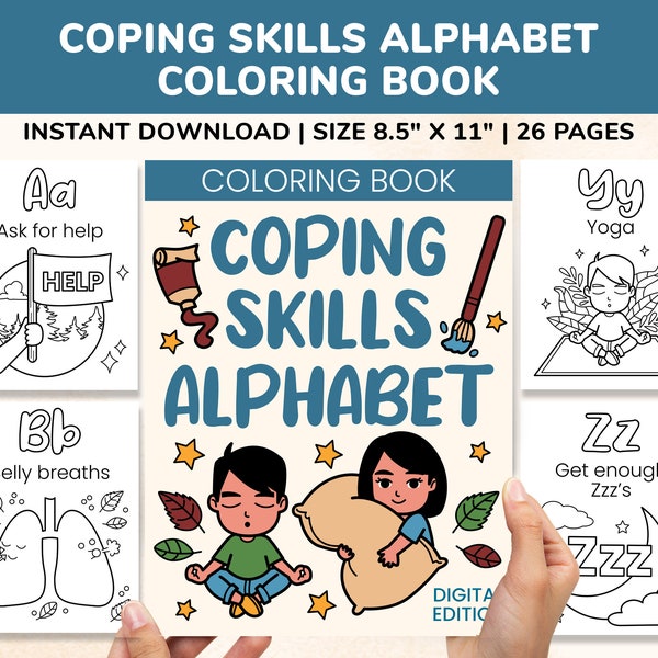 Coping Skills Alphabet Printable Coloring Pages Book Kids Teens Boys Girls ABC Coloring School Classroom Activities PDF Digital Download