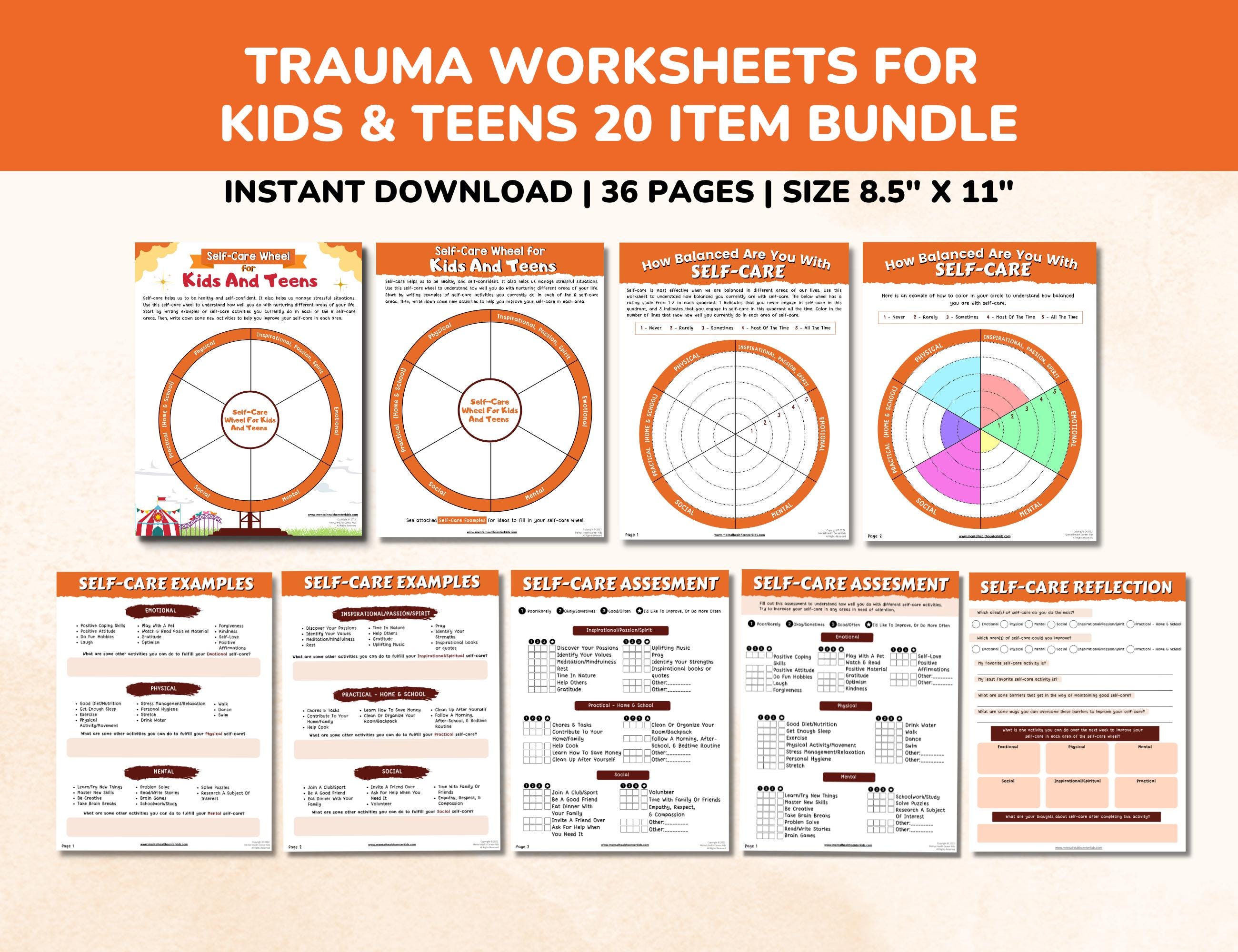 Trauma PTSD Worksheets 20 Item Printable Bundle for Kids & Teens-child ...