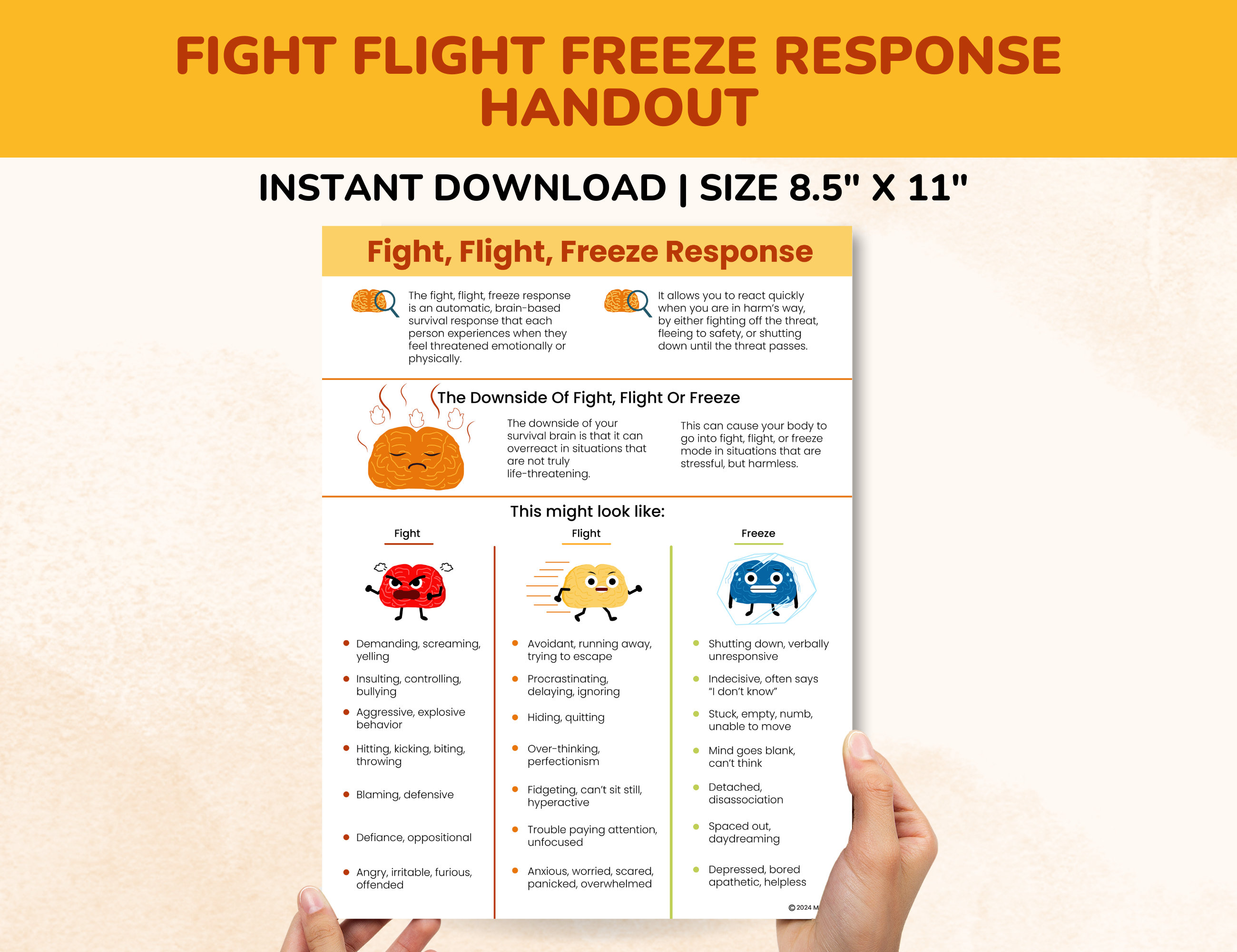 Fight Flight Freeze Response Examples Therapy Handout - Etsy
