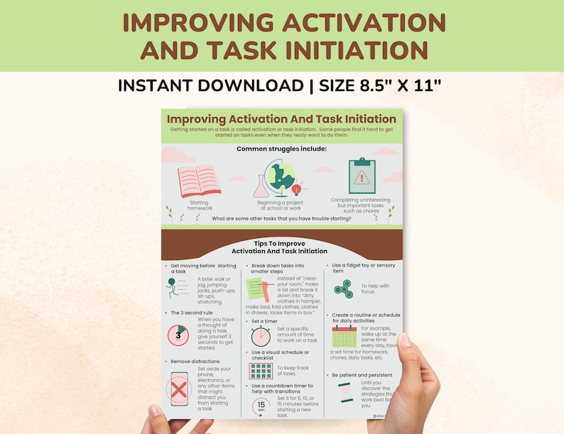 ADHD Improving Activation and Task Initiation Handout-executive ...