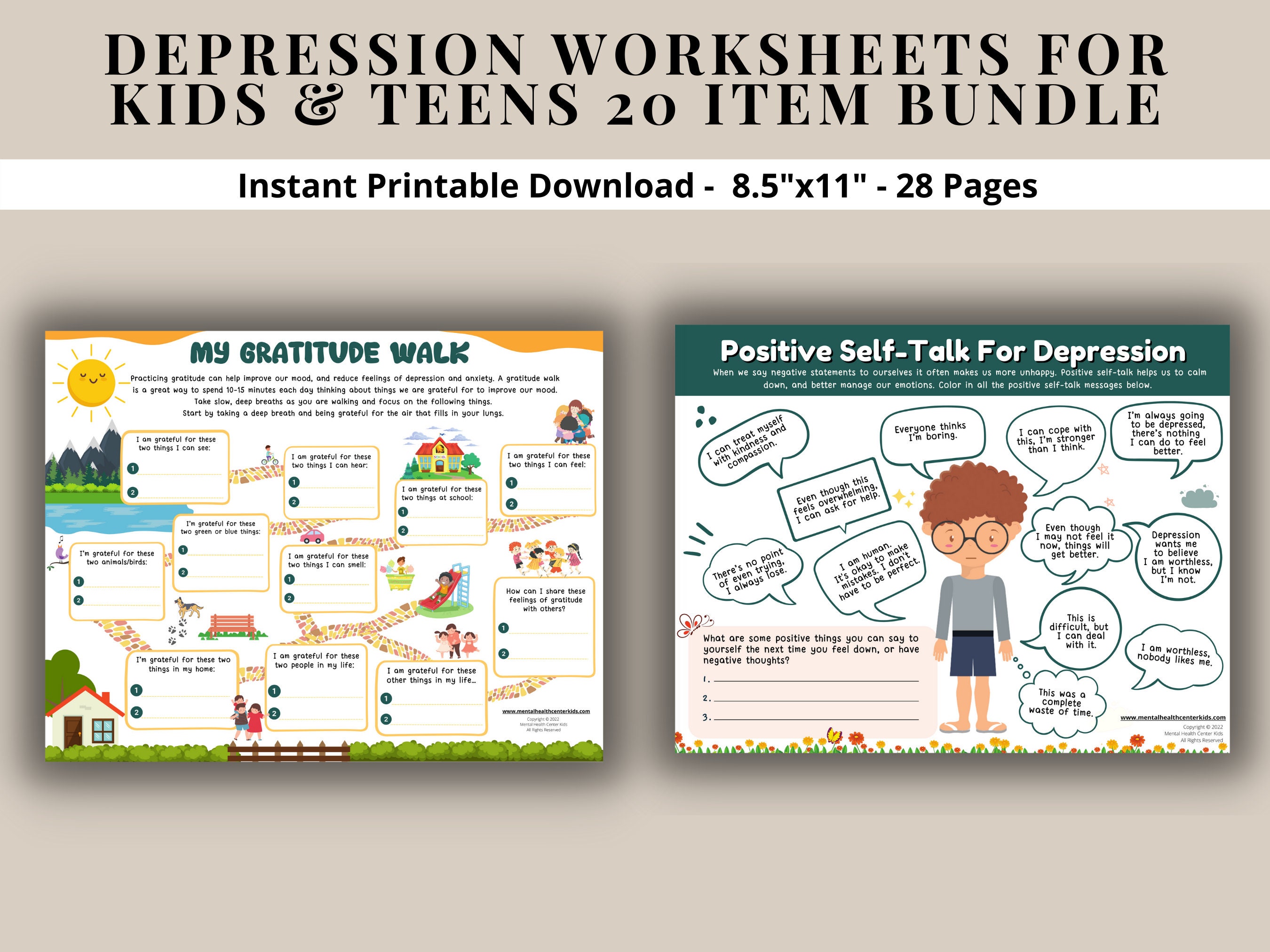 depression worksheets 20 item printable mental health bundle etsy