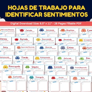 Schede didattiche sui sentimenti/emozioni in spagnolo per bambini-adolescenti - Hojas De Trabajo Para Identificar Sentimientos - Schede didattiche sull&#39;identificazione dei sentimenti 28 pagine