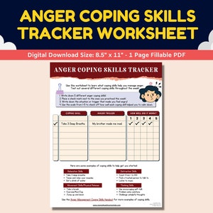 Anger Management Coping Skills Tracker Fillable Worksheet Kids Teens ...