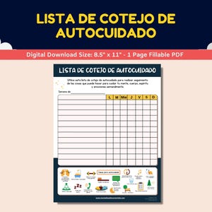 Spanish Anxiety Worksheet For Kids-Teens - Lista De Cotejo De Autocuidado - Self-Care Checklist Worksheet