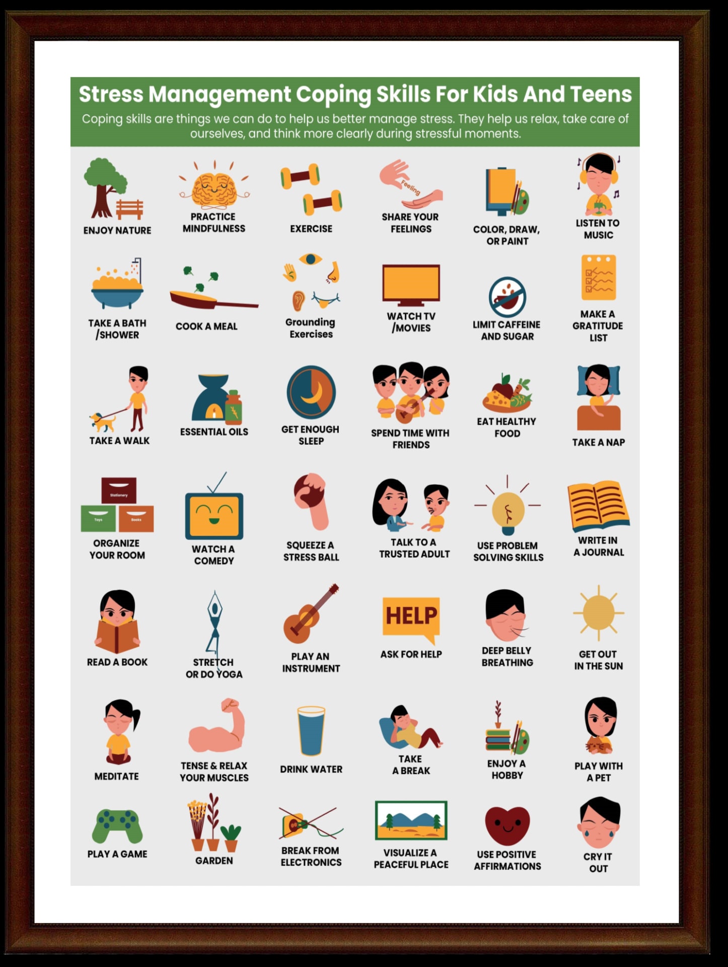 Stress Management Coping Skills Kids & Teens Printable Poster | Etsy