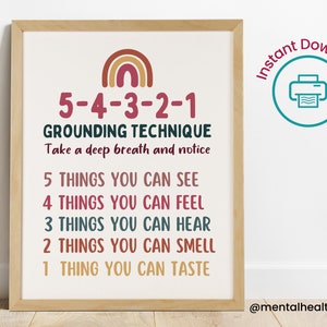 Grounding Technique Poster-Calming Strategies Poster-School Counseling Office-CBT Mental Health Print-Therapist Office Decor-Anxiety Relief
