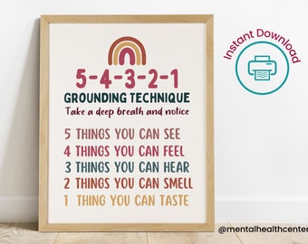 Grounding Technique Poster-Calming Strategies Poster-School Counseling Office-CBT Mental Health Print-Therapist Office Decor-Anxiety Relief