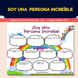 Spanish Self-Esteem Worksheet For Kids-Teens - Soy Una Persona Increíble - I Am An Amazing Person Worksheet