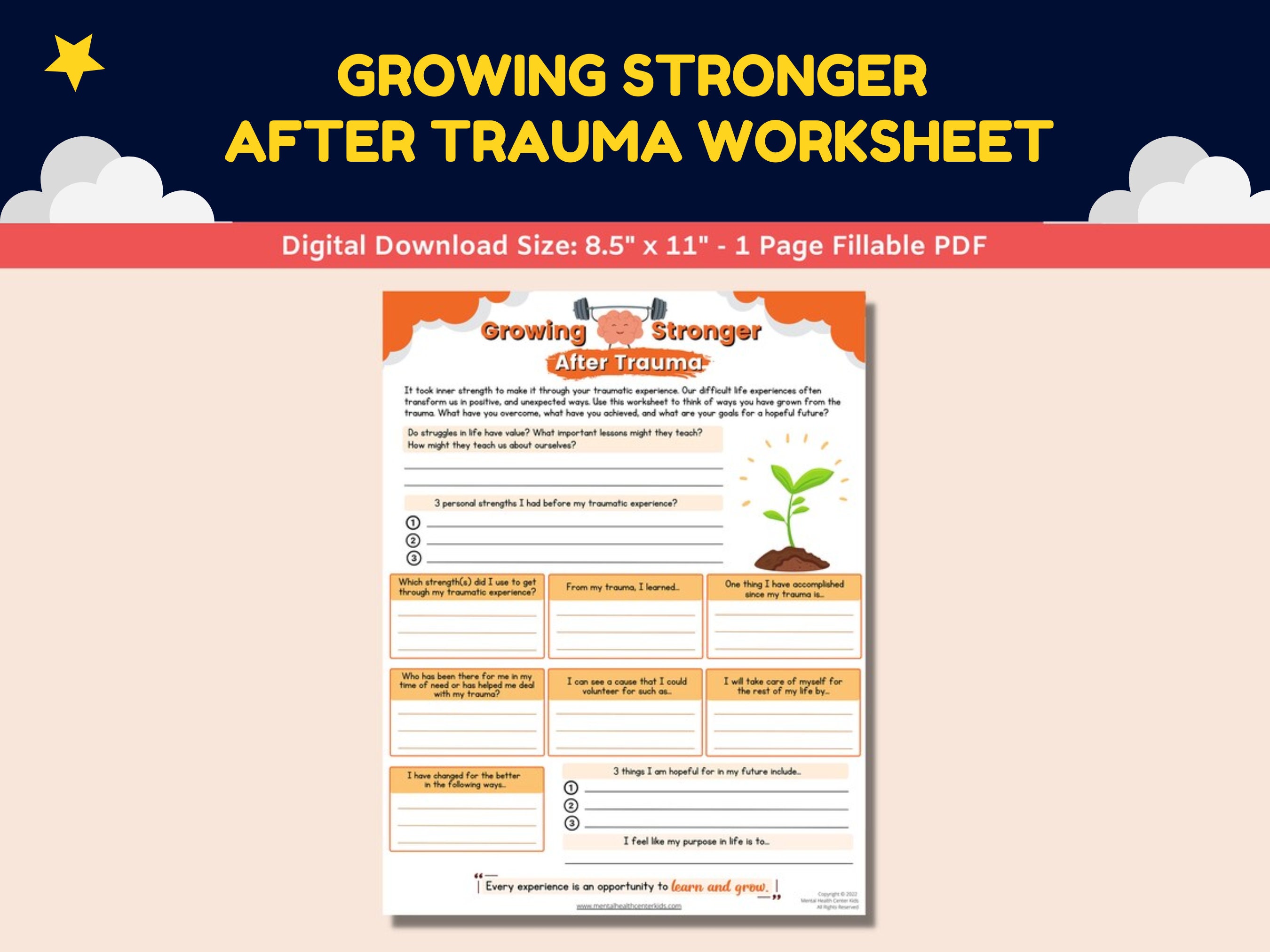 Post-traumatic Growth PTSD Trauma Worksheet Kids Teens Young - Etsy
