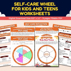 Self-Care Wheel For Kids & Teens Worksheets 9 Pg Printable Trauma Self-Esteem Anxiety Stress Management Mental Health PTSD Child Therapy