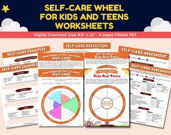 Self-Care Wheel For Kids & Teens Worksheets 9 Pg Printable Trauma Self-Esteem Anxiety Stress Management Mental Health PTSD Child Therapy