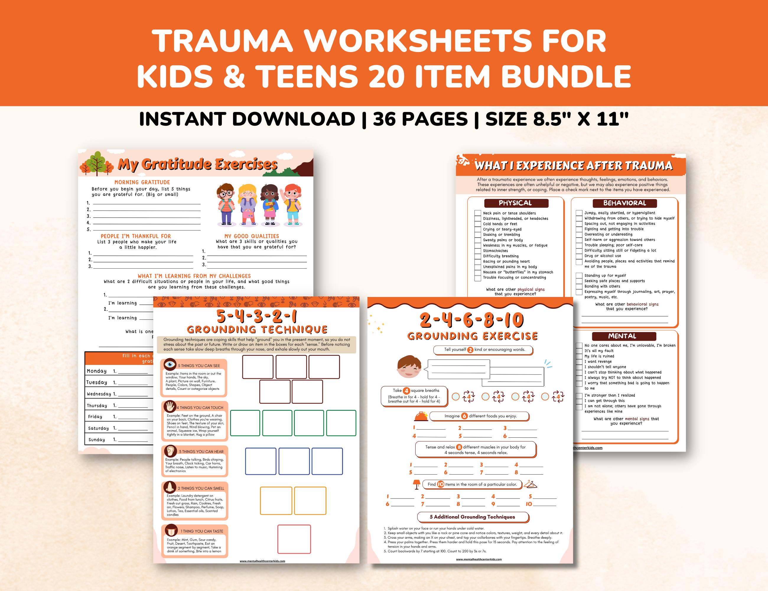 Trauma PTSD Worksheets 20 Item Printable Bundle for Kids & Teens-child ...