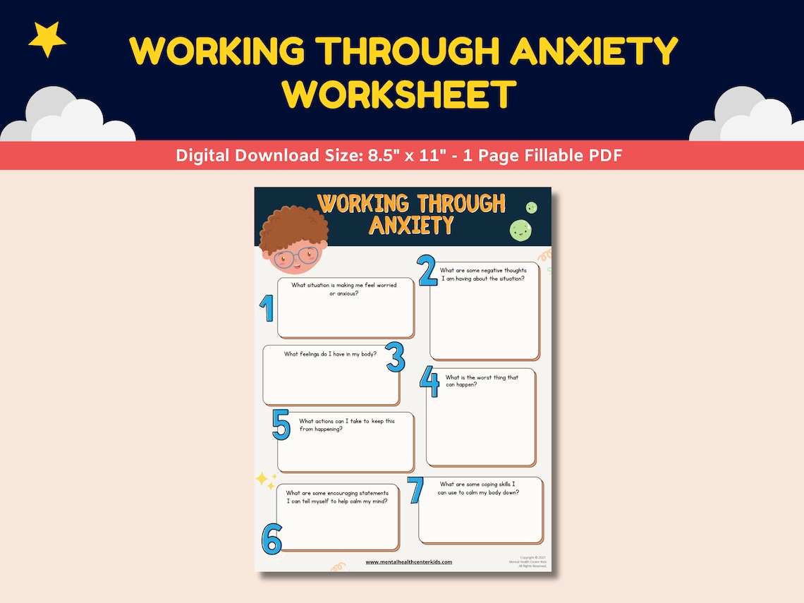 Anxiety Worksheet Kids Children Fillable PDF Therapy Worksheet ...