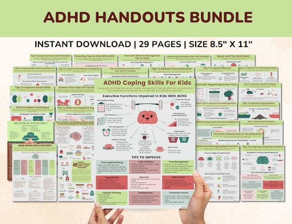 ADHD/ADD Handouts Bundle For Kids-Teens-29 pgs-Attention Deficit Hyperactivity Disorder-Executive Functioning Skills-ADHD Posters-Worksheets