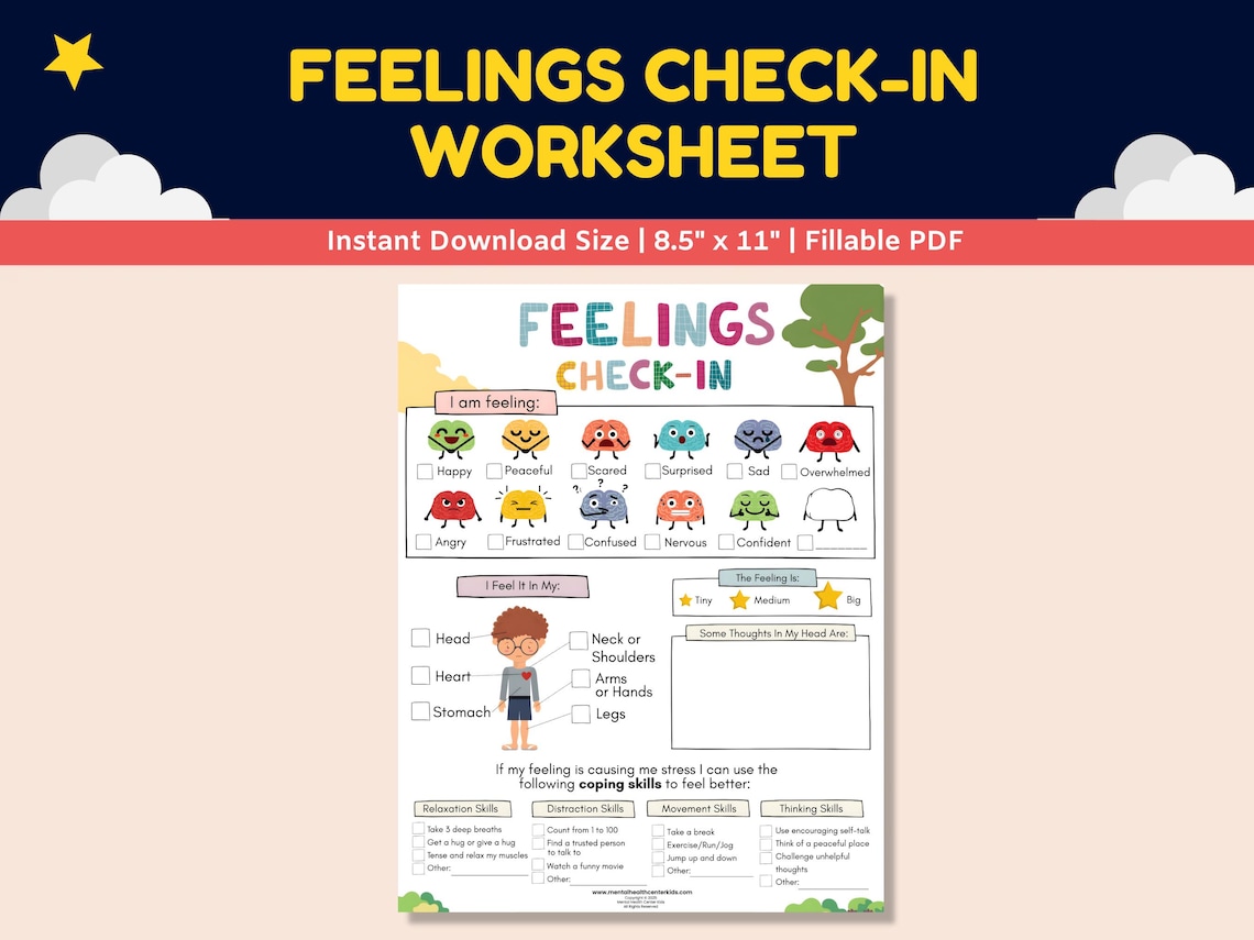 Feelings/emotions Emoji Check in Printable Worksheet for Kids ...