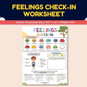 Feelings/Emotions Emoji Check In Printable Worksheet For Kids-Identifying Feelings Chart-Coping Skills-SEL Child Therapy School Counseling