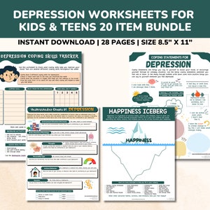 Depression Worksheets 20 Item Printable Mental Health Bundle for Kids ...