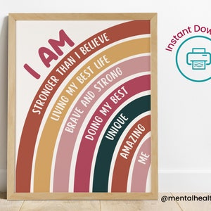 Ich bin Poster-Positive Affirmationen Therapie Büro Dekor-Notizen zu Selbst Gefühle Poster-Beruhigende Ecke Bewältigungsfähigkeiten-Beratung Büro Poster