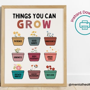 Things You Can Grow-Self Growth Self Compassion Self Development Digital Mental Health Poster-Mindfulness Therapy Counseling Office Decor