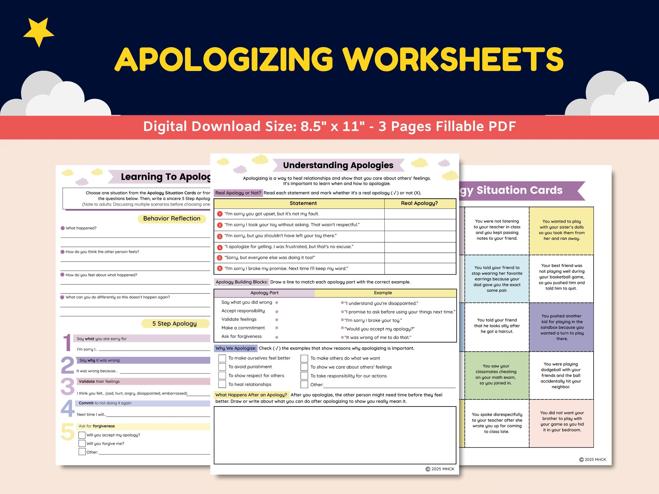 Apology_apologizing Social Skills Worksheets for Kids-teens-students ...