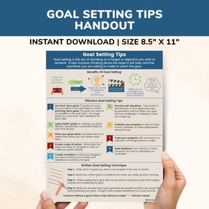 Goal Setting Tips Printable Poster Kids Teens Success Strategies Motivation ADHD, Middle High School Counseling Posters, Therapy Worksheets