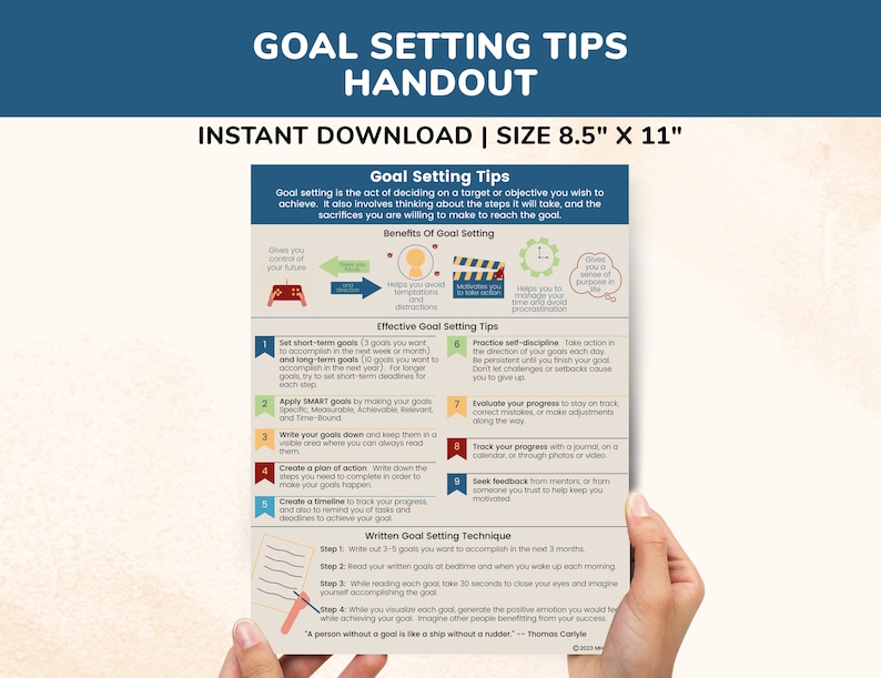 Goal Setting Tips Printable Poster Kids Teens Success Strategies ...