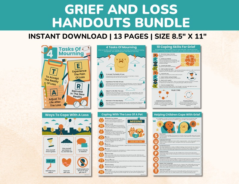 Grief and Loss Handouts Bundle-13 Pages-grief Coping Skills Pdf-kids ...