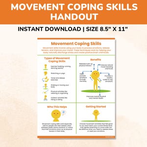 Movement Coping Skills Poster-Therapy Tools Kids Teens Adults-Emotional Regulation Handout-Anxiety Depression Trauma ADHD Anger Worksheet