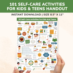 101 Self-Care Activities For Kids & Teens Printable Poster - Coping Skills Awareness Matters Handout-Therapist Therapy Counselor Office Art