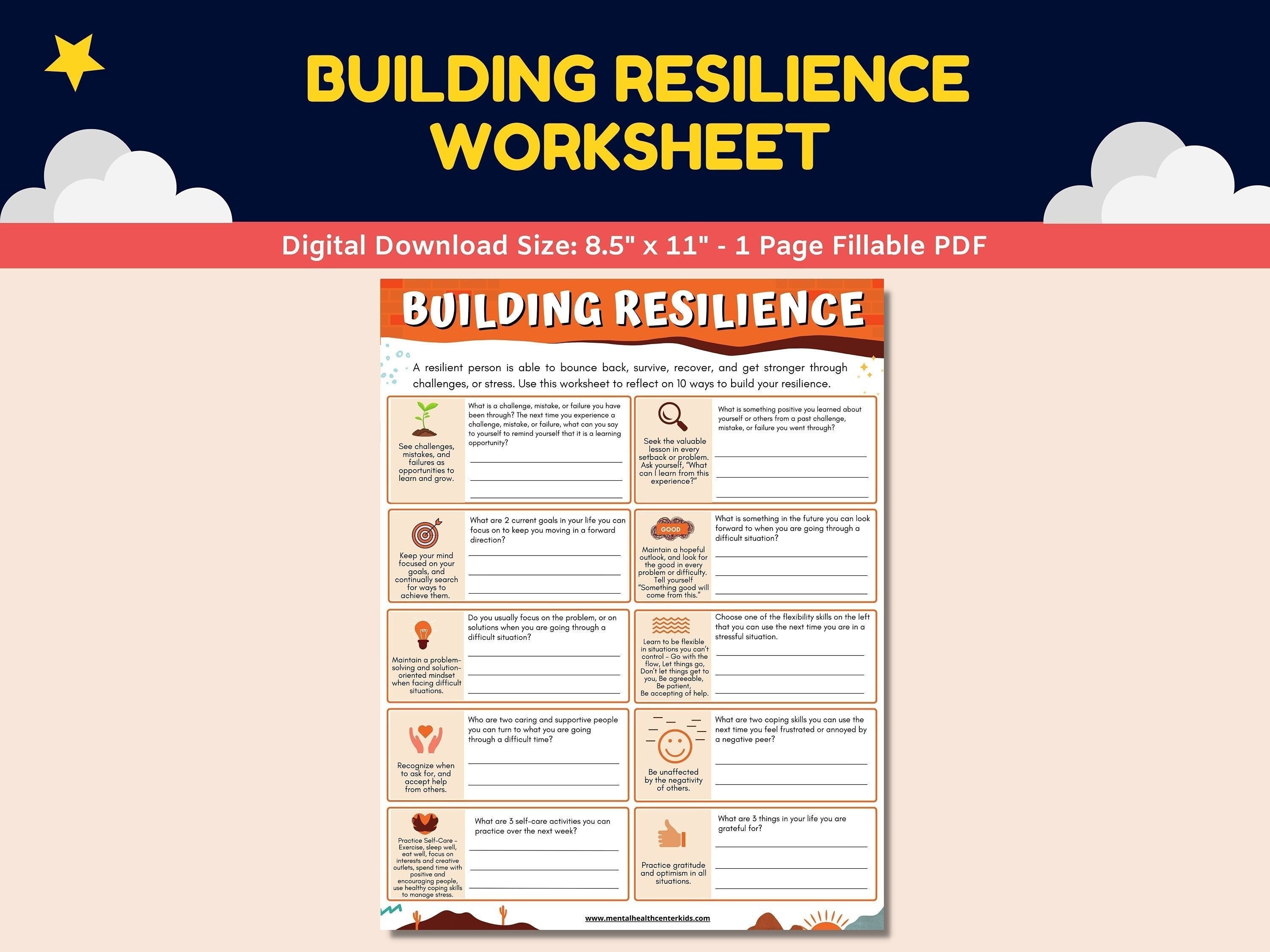trauma resilience coping skills worksheet stress etsy