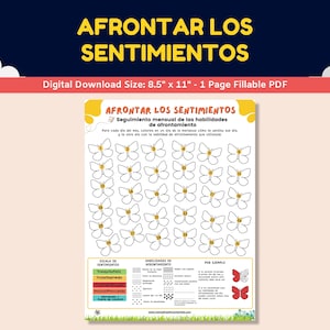 Scheda di lavoro sui sentimenti/emozioni in spagnolo per bambini e adolescenti - Afrontar Los Sentimientos - Gestire le emozioni Foglio di lavoro mensile per il monitoraggio delle abilità di coping