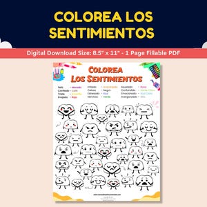 Spanish Feelings/Emotions Worksheet For Kids-Teens - Colorea Los Sentimientos - Color In The Feelings Worksheet