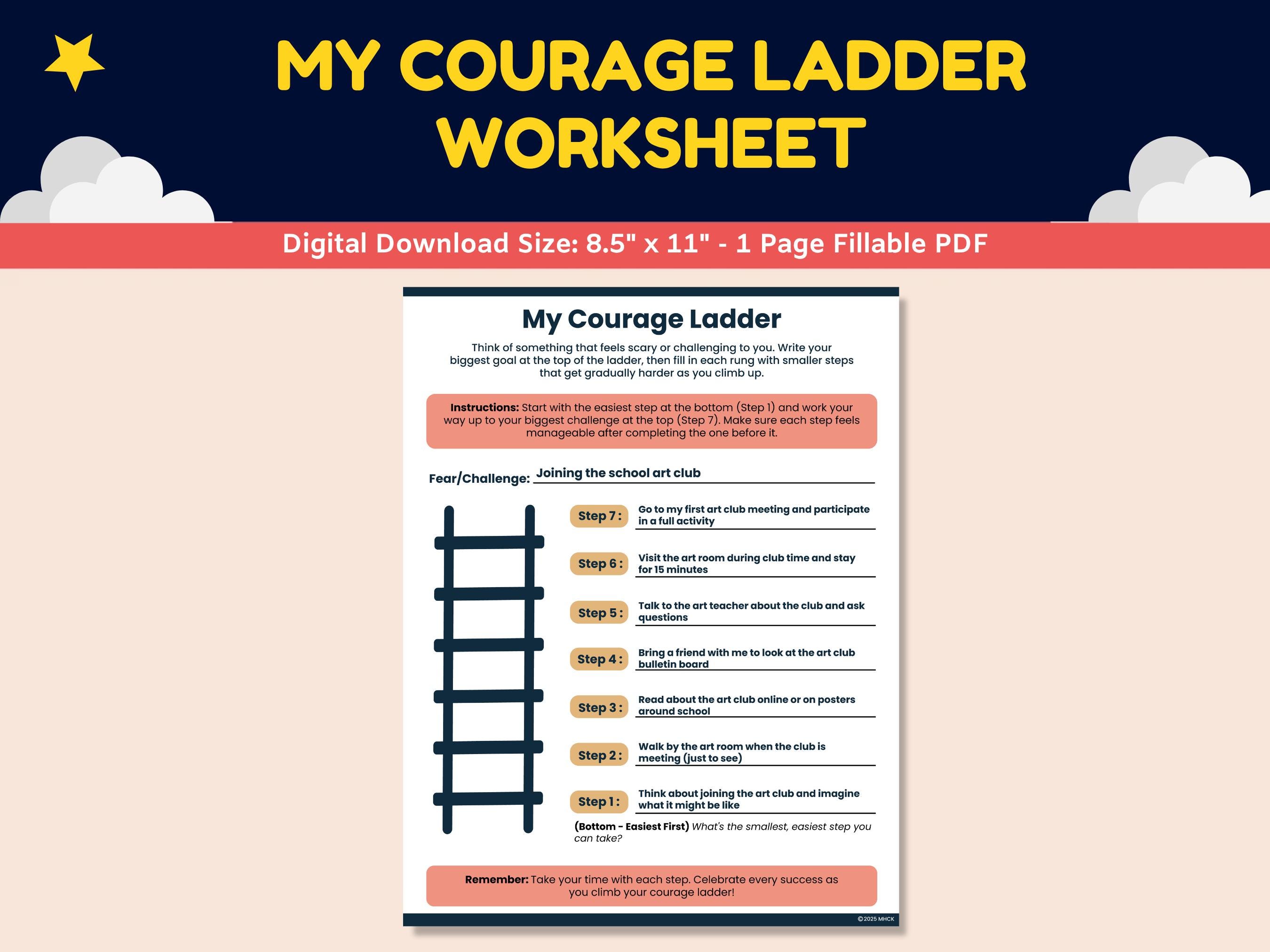 Courage Ladder Counseling Worksheet-anxiety Fear Therapy Worksheets ...