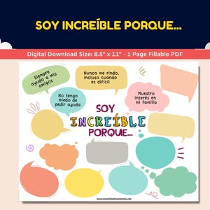 Spanish Self-Esteem Worksheet For Kids-Teens - Soy Increíble Porque - I Am Amazing Because Worksheet
