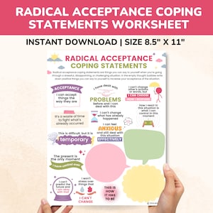 DBT Accettazione radicale Dichiarazioni di coping Foglio di lavoro con citazioni - Abilità di tolleranza al disagio PDF compilabile - Foglio di lavoro per terapia comportamentale dialettica