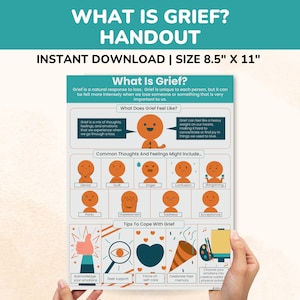 What Is Grief Therapy Handout-Children-Teens-Adults-Coping Skills Grief And Loss Therapy Worksheet-Bereavement Counseling Poster-Grief Gift