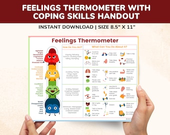 Feelings Thermometer Chart With Coping Skills - Emotions Poster Kids Teens Printable - Mental Health Behavior Management Therapy Counselor