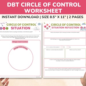 Circle of Control Worksheets 2-Pages-Therapy Worksheets-Kids Teens-Anxiety-Depression-Trauma-Anger-Mental Health Worksheet-DBT