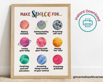 Make Space For Therapy Poster-Mental Health Art-Social Emotional Learning-Counseling Office Decor-Therapy Office Art-Positive Affirmations
